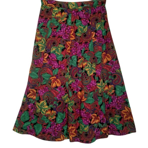 Vintage Separate Issue Skirt Size 12 Maxi Purple Floral Paisley Leaf Elastic - Picture 1 of 7